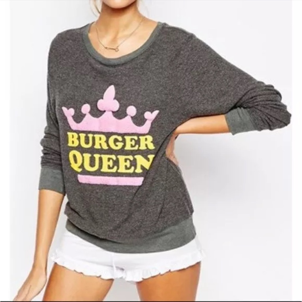 Wildfox Women's Size Small "Burger Queen" Gray Crewneck Pullover Sweatshirt